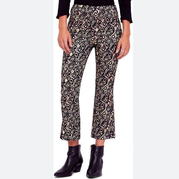 Free People Mod Crop Bootcut Pants in Metallic Black Geometric - Picture 1 of 16